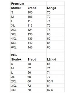 Storlekstabell T-Shirt Herr