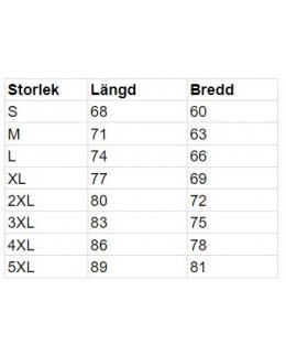 Storlekstabell Zip Hoodie Herr