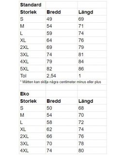 Storlekstabell Zip Hoodie Herr