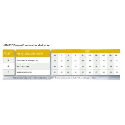 Premium Zip-Hoodie Dam - Storlekstabell Premium Zip-Hoodie Dam - Storlekstabell